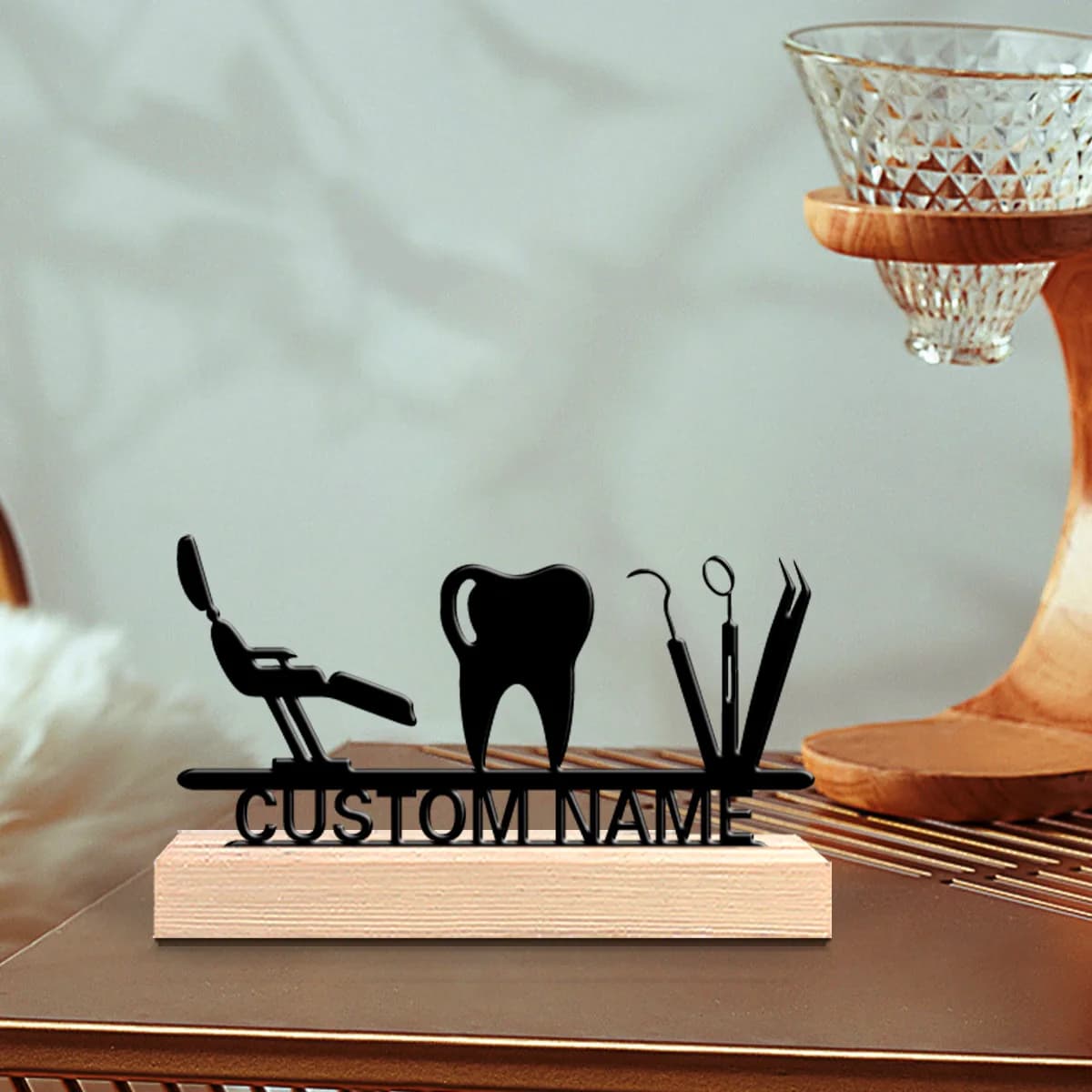 1pc Unique Personalized Metal Statue Ornaments Custom Content Equipped with Wooden Base Desktop Decorations,Office Decorations