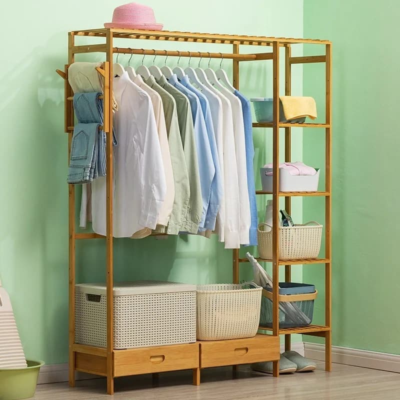 Simple coat rack hanger floor-to-ceiling living room bedroom children's clothes solid wood hat creative clothes