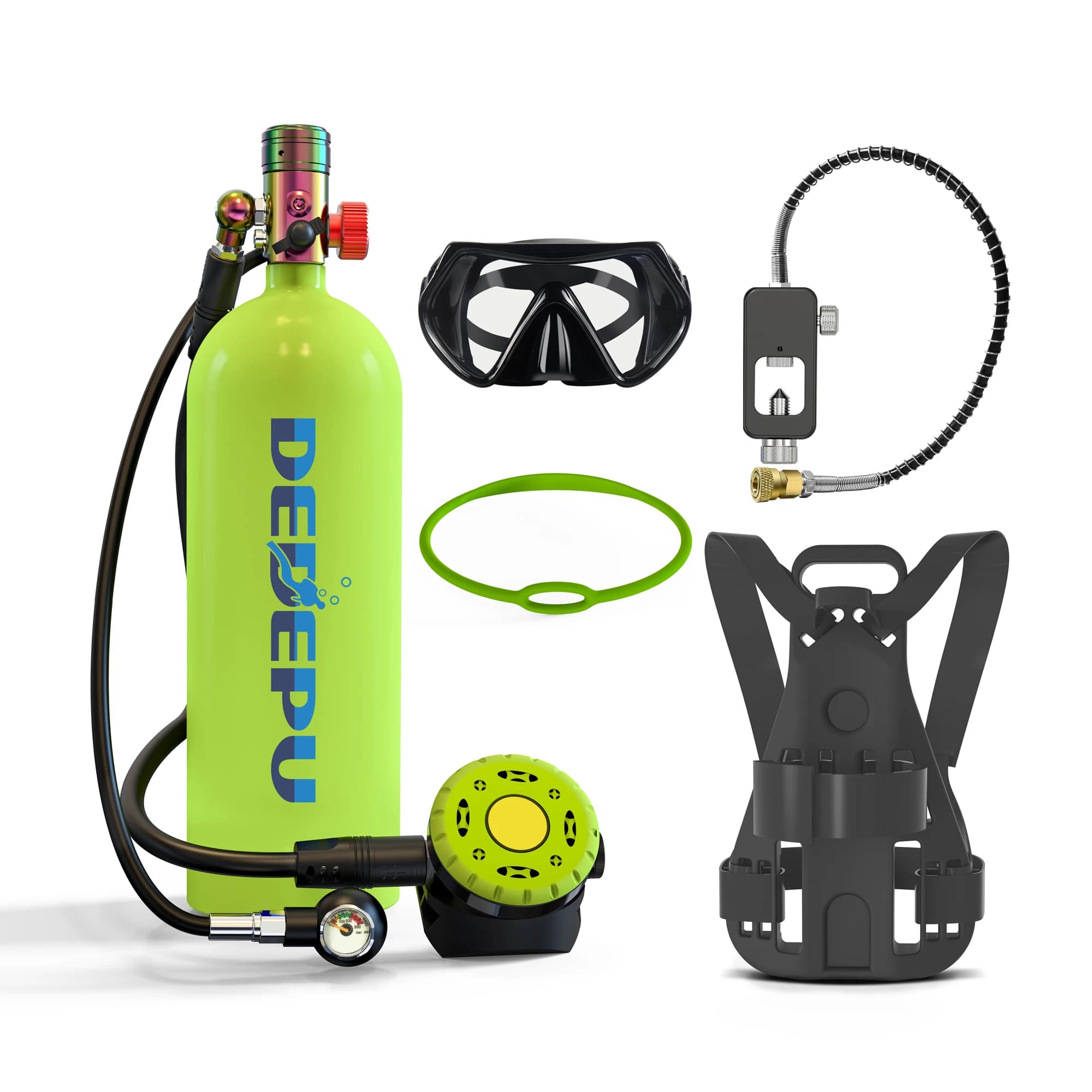 DEDEPU Mini oxygen tank kit for 2,3 liters immersion with backpack and mouthpiece - Aluminum material with copper valve