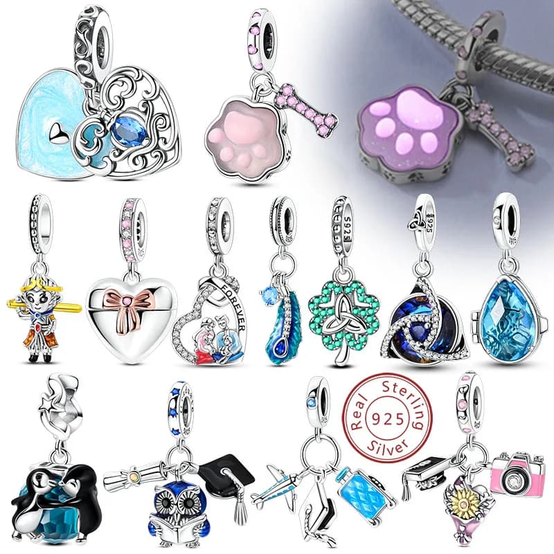 New 925 Sterling Silver Pendants With Beads Penguin Owl Heart Charm Suitable Bracelet Pendant Original Jewelry Creation For Women Gift