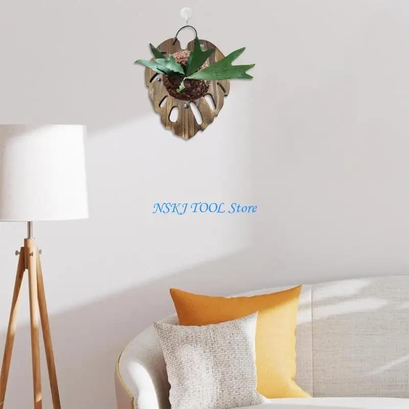 L8RC Iron Hook Equipped Ferns Display Board Natural Wooden Home Garden Decoration