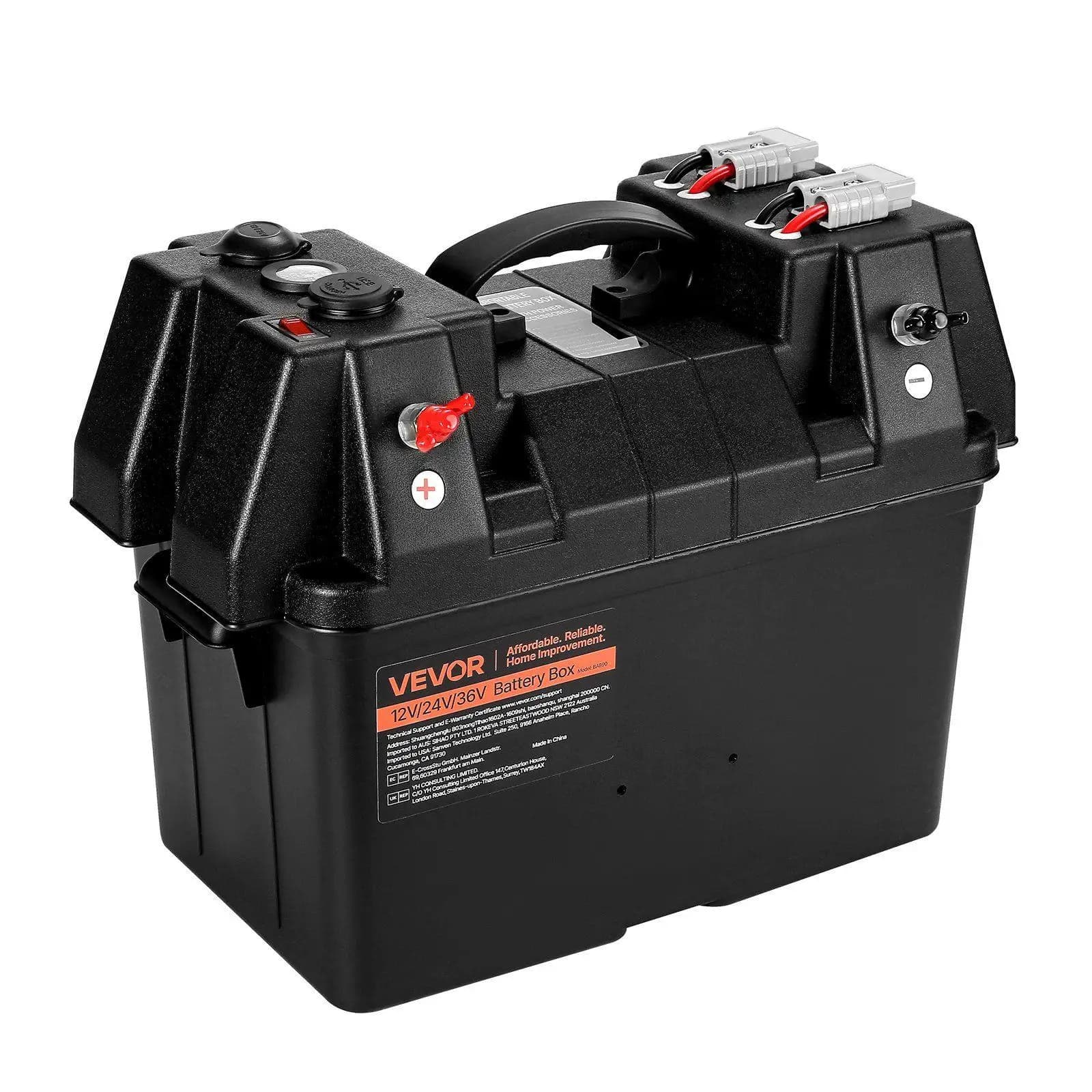 12V/24V/36V intelligent marine battery box for 24/31 group with monitoring meter, double straps, USB, weatherproof housing