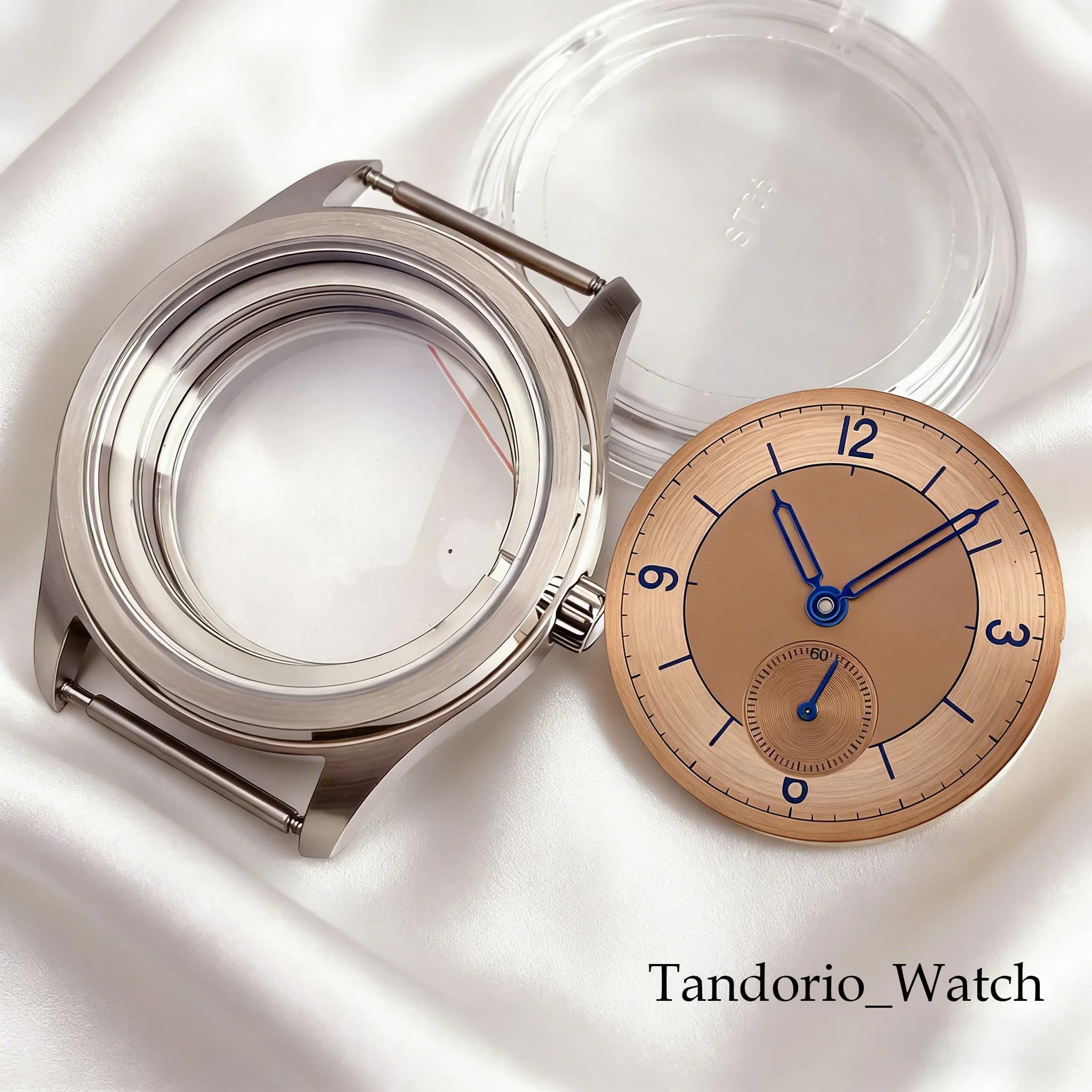 Tandorio Sea-gull ST1701 Watch Replacement Case with Rose/White Dial, 38mm Stainless Steel Case, Mechanical Watches Accessories