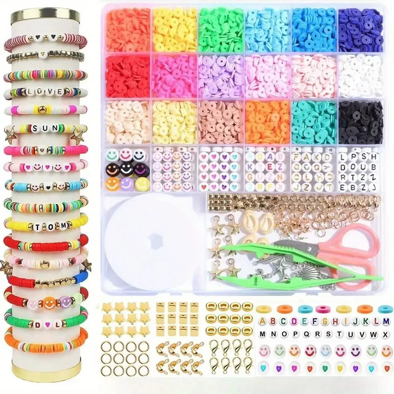Set di perline in argilla polimerica da 6 mm, perline piatte color arcobaleno per bracciale, collana, creazione di lettere, kit di accessori fai da te