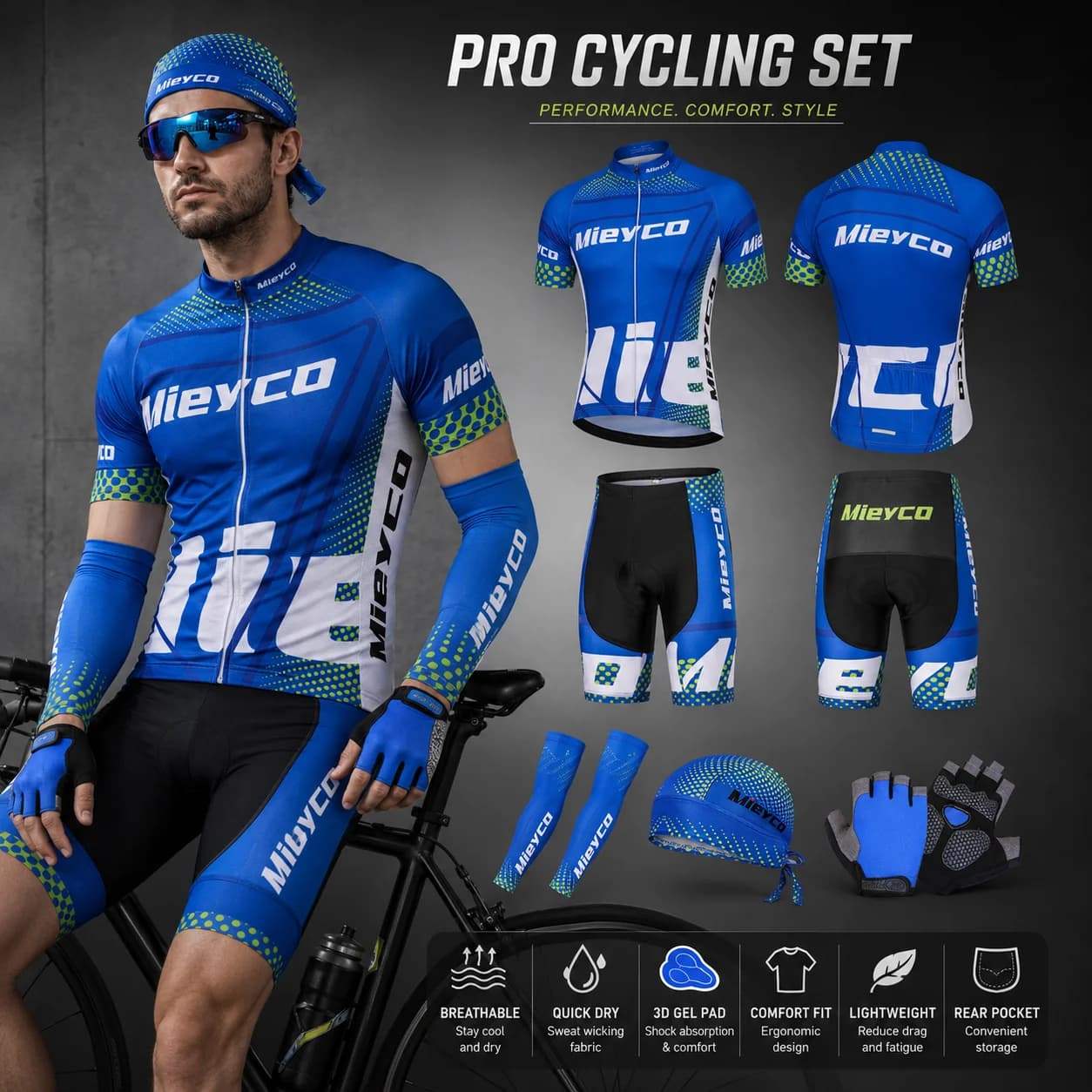 Men's Summer Cycling Jersey Set Short Sleeve Padded Shorts Quick Dry Breathable MTB Road Bike Racing Sportswear