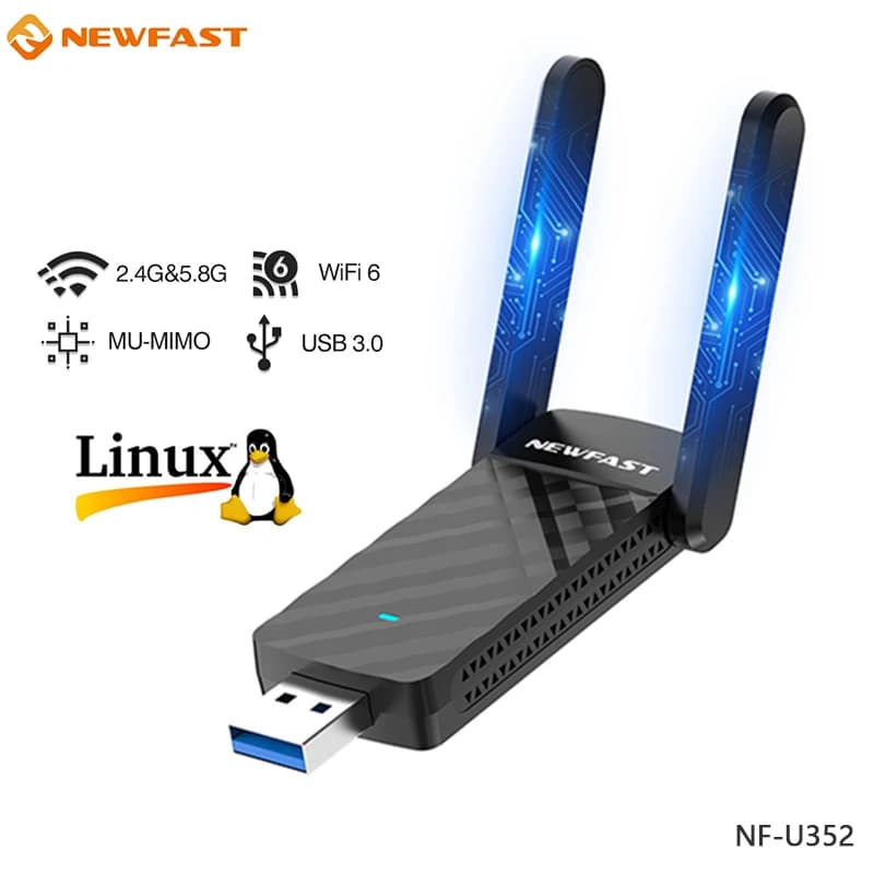 NEWFAST AX1800 Adattatore WiFi6 2.4G/5Ghz USB Wifi Dongle Scheda di rete wireless 2 antenne per laptop desktop Win10/11 Linux