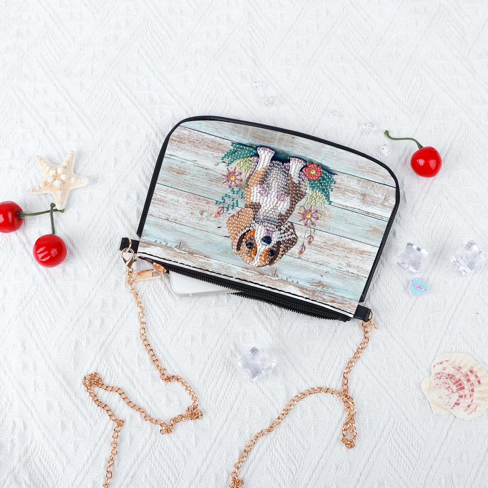 Kit di borse per pittura artistica con diamanti per adulti con borsa a tracolla a catena, cucciolo carino Regalo creativo fatto a mano artigianale con diamanti a forma unica