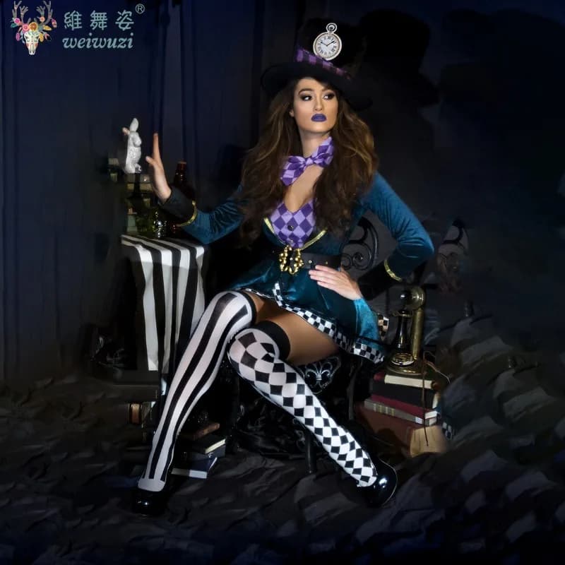 Costume da mago Alice per donna adulta, costume da Cappellaio matto, cappello pazzo di Halloween, costume di scena cosplay, allenatore di animali, costumi di Halloween