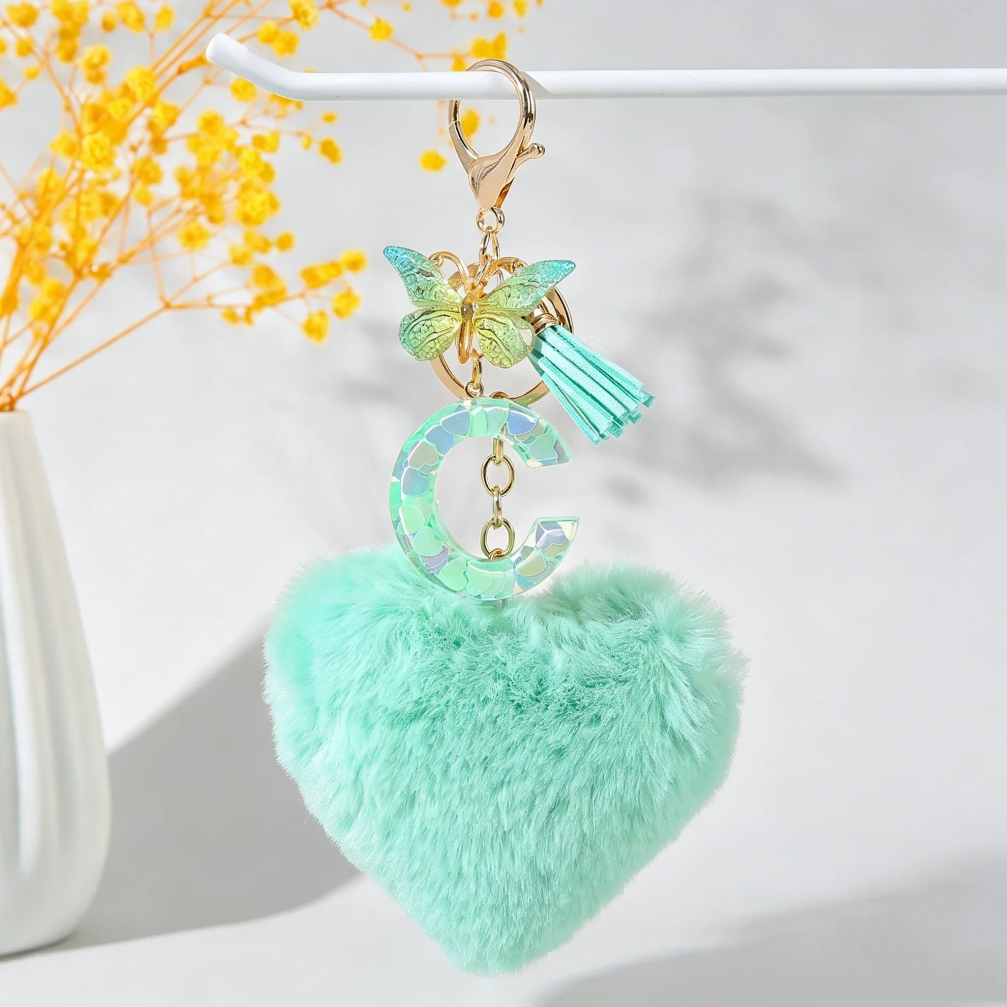 Portachiavi alla Moda con Lettere a Forma di Cuore e Paillettes, 26 Lettere, Gioielli da Appendere