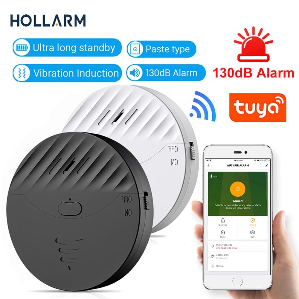 Sensore di vibrazione per porte e finestre wireless Hollarm Sensore di rottura del vetro antifurto a vibrazione da 130 dB Sistema di rilevamento dell'allarme di sicurezza domestica
