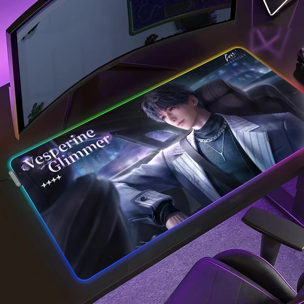 Tappetino per Mouse da Gioco Game Love and Deepspace Sylus Rafayel, Mousepad LED RGB Retroilluminato con Micro USB, Tappetino da Scrivania XXL in Gomma