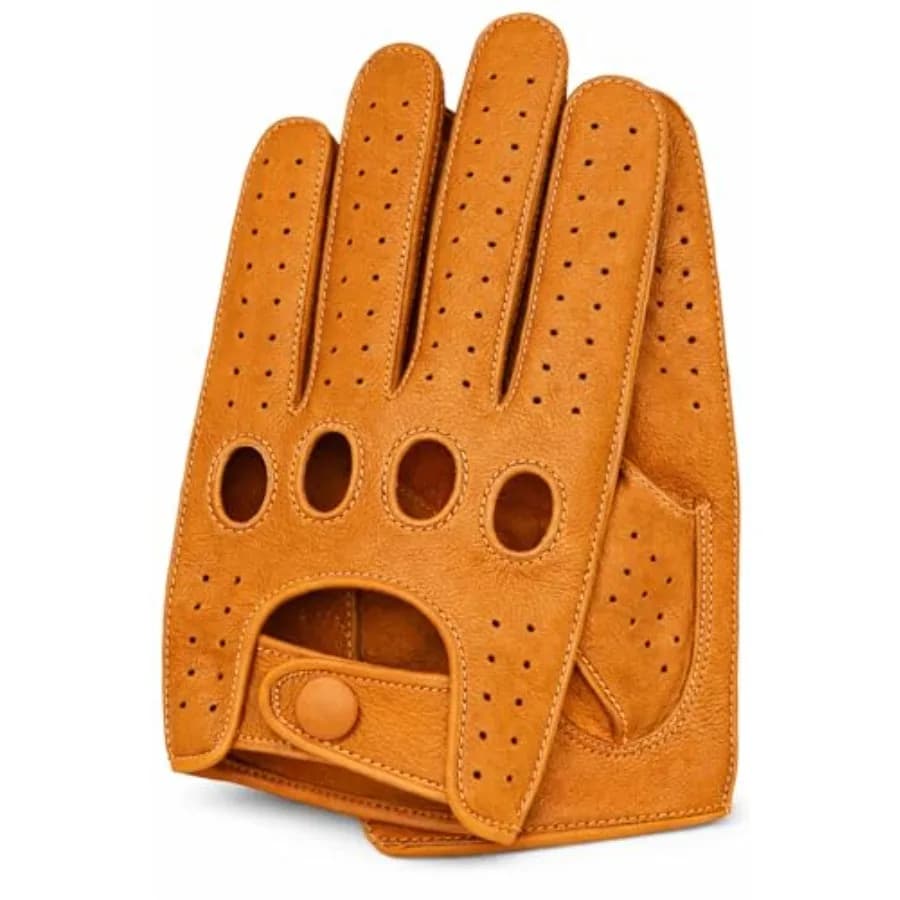 Men's Leather Driving Gloves Genuine Cowhide, Black Breathable Perforated for Driving Motorcycle Riding
