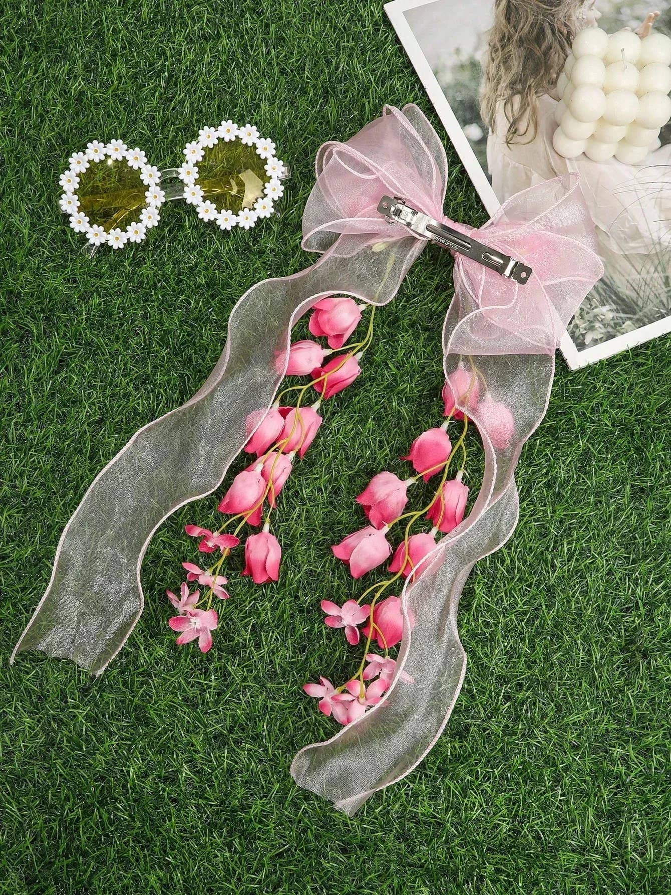 Fermaglio per capelli da donna con fiocco a forma di fiore di giglio rosa per l'uso quotidiano e per le feste