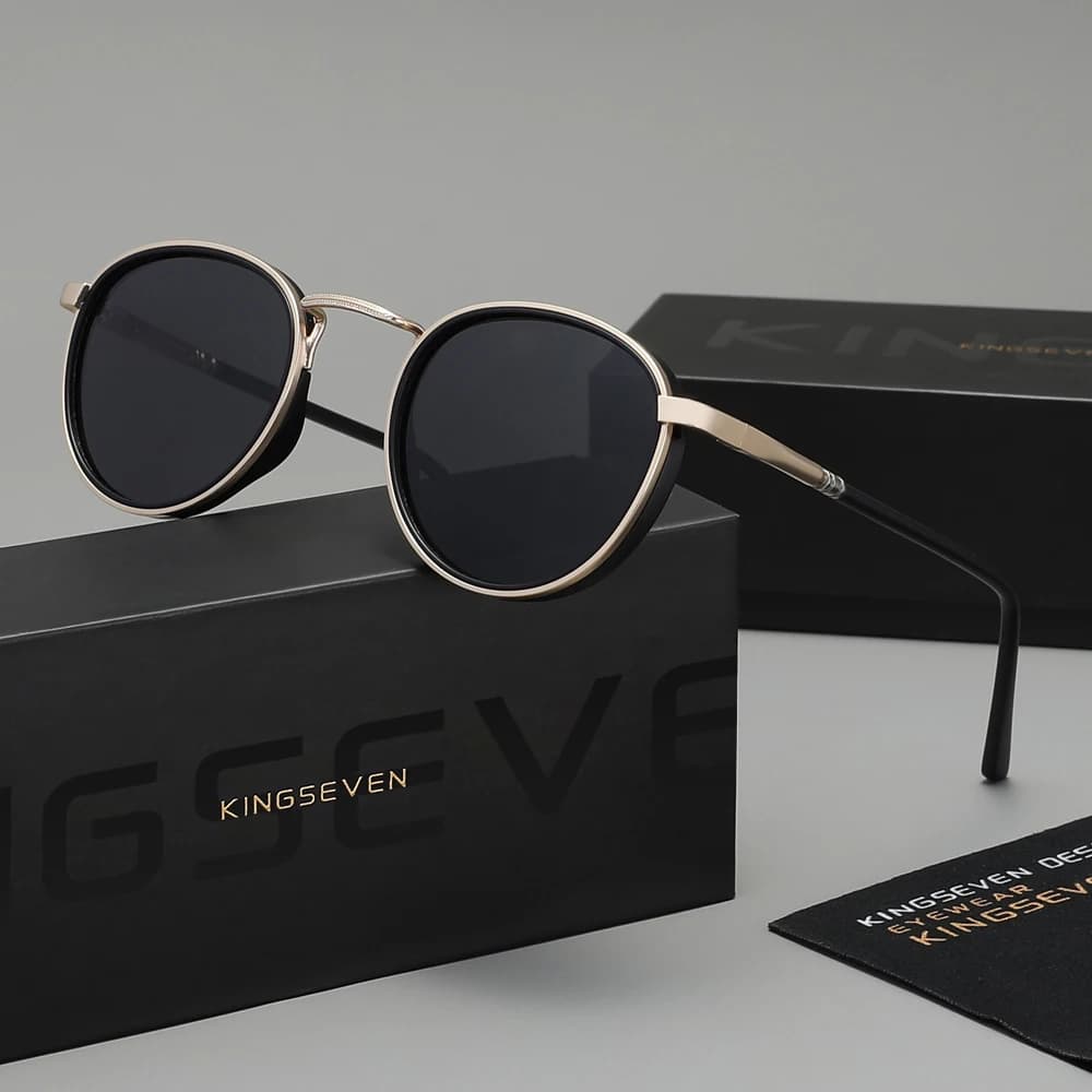 KINGSEVEN Fashionable Retro Sunglasses Round-Rimmed Thin-Frame Alloy Glasses Polarized UV400 High-Quality Luxury Eyewear