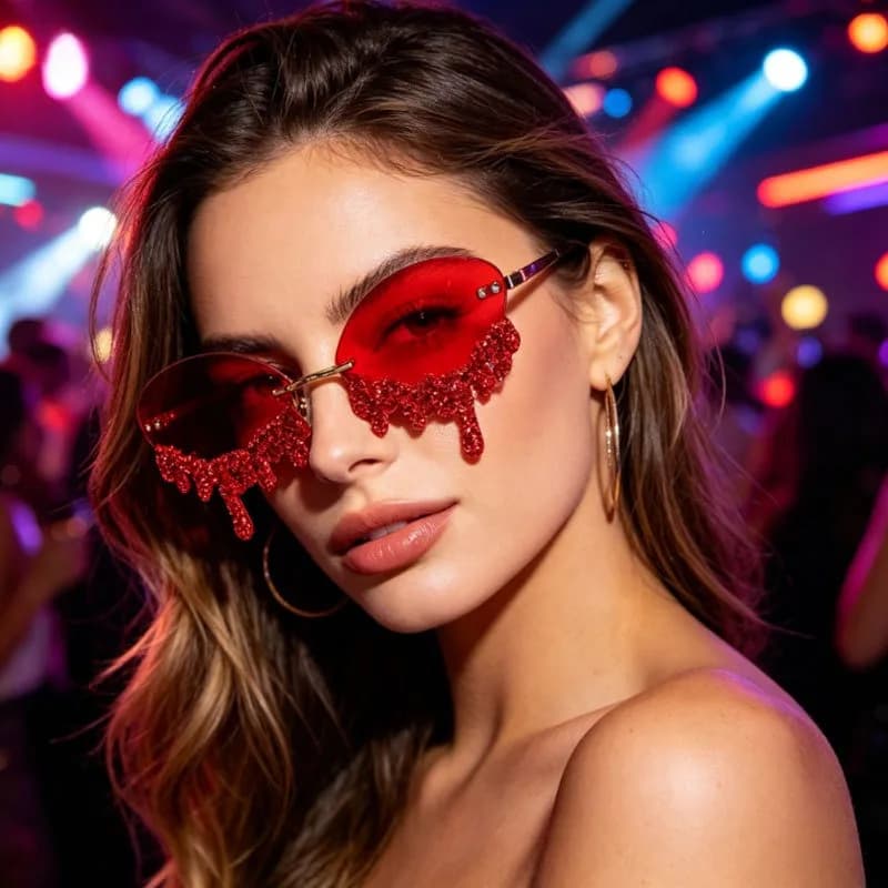 Rimless Tear Shaped Rhinestones Decorative Sunglasses for Party & Dance Fashion Eyeglasses Beach Rave Sun Glasses Accessories