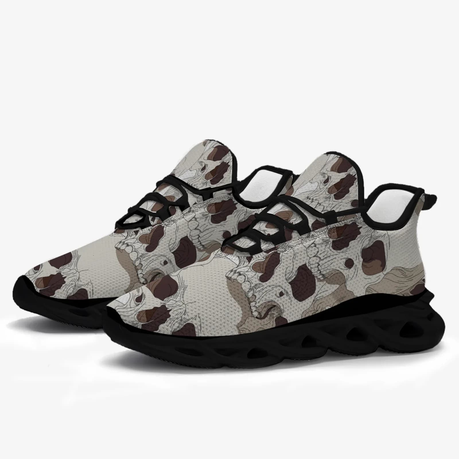 Scarpe sportive casual con stampa teschio per uomo e donna, scarpe leggere da passeggio e corsa, sneakers con lacci in rete