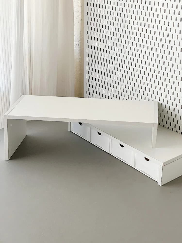 Organizzatore da scrivania angolare per ufficio, con vassoio rialzato per notebook e studio, scaffale e contenitore a cassetti per l'organizzazione, per studio adulto