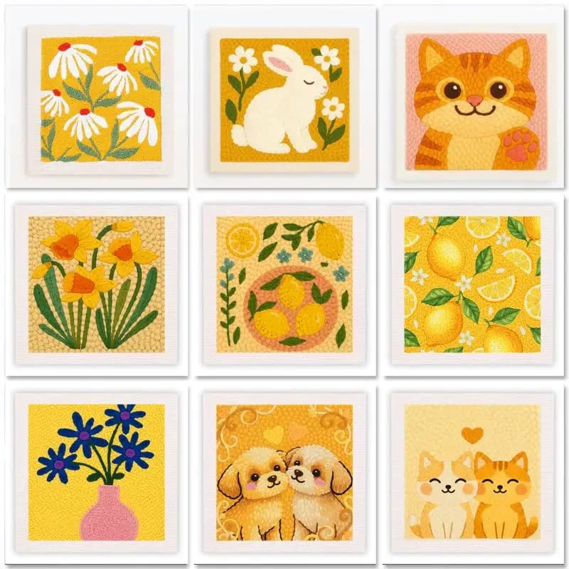 GATYZTORY 25x25cm Punch Needle Embroidery Kits Wall Art Artwork Animals Punch Needle Kit Wall Art Handicraft Art Fun Crafts