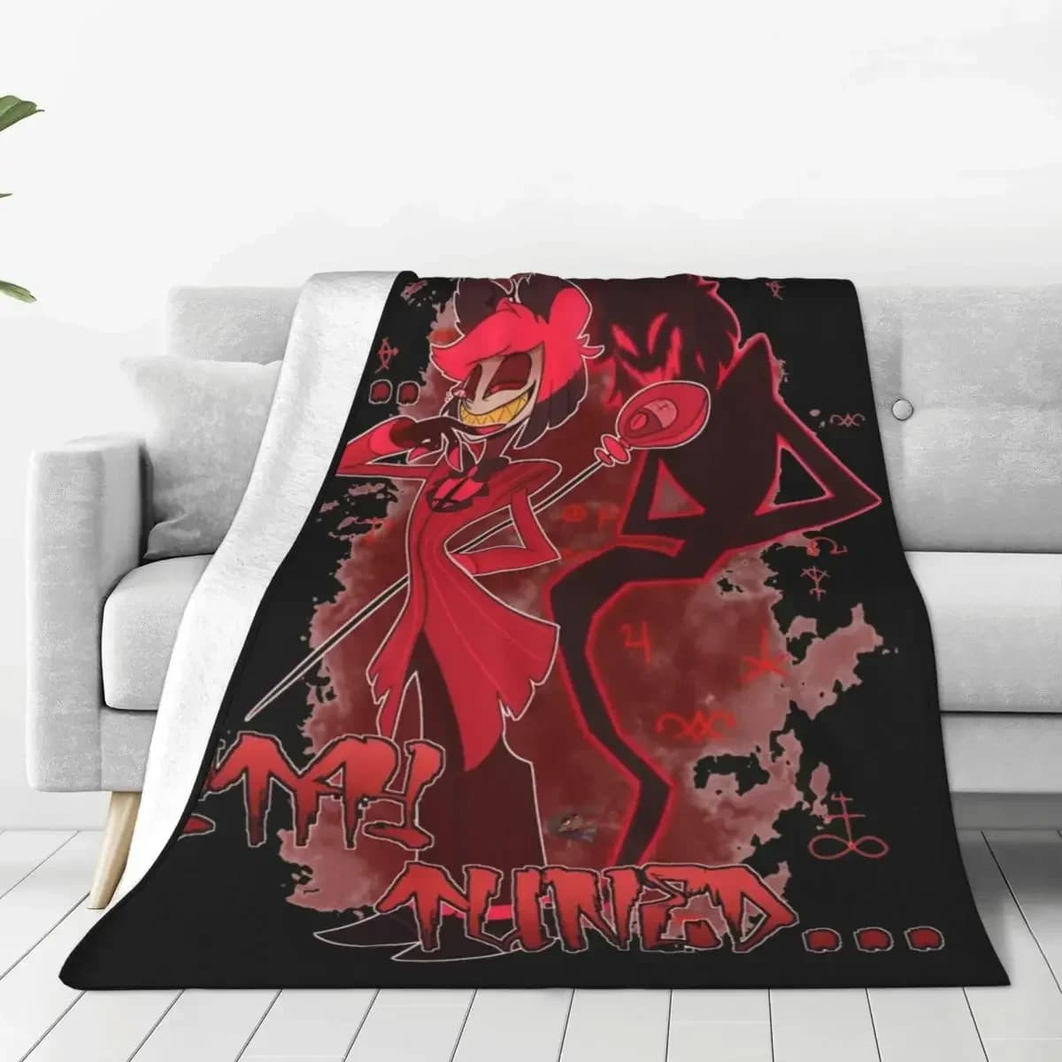 Hazbin Hotel Alastor Coperta lavorata a maglia in flanella Coperte super calde per coperta da viaggio per tappeto da letto da viaggio all'aperto