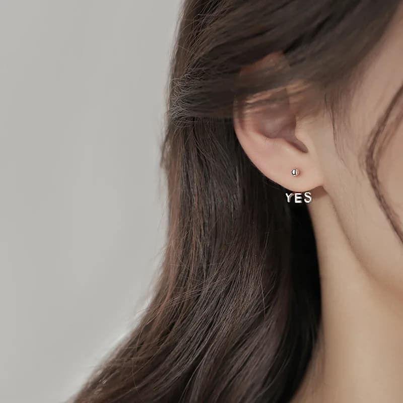 925 Sterling Silver Simple Letters YES NO Stud Earrings Women Light Luxury Temperament Wedding Party Jewelry Gift