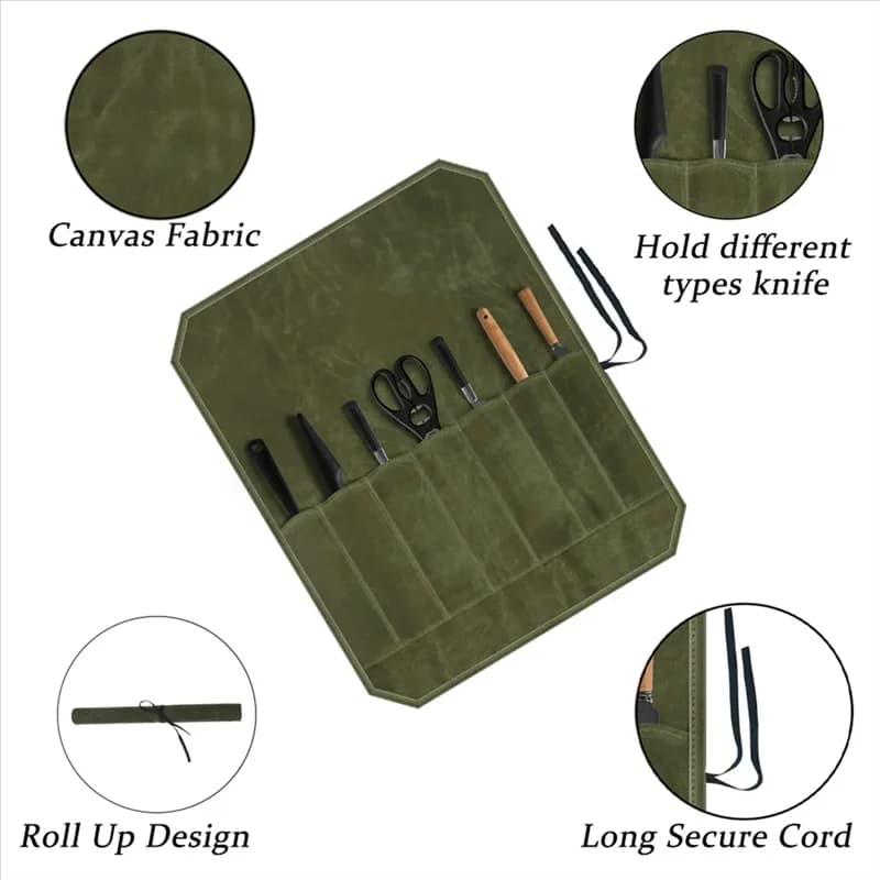 Canvas Knife Bag, Portable Kitchen Holder Bag for Camping Barbecue for Chef Picnic, Chef Bag-B61B