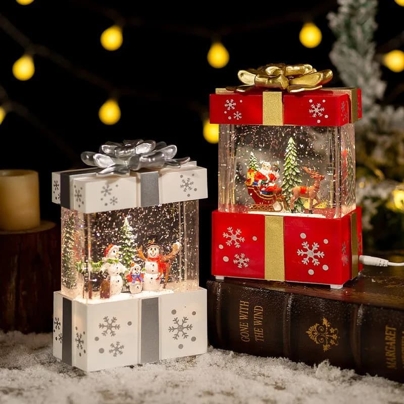 Carillon automatico con globo di neve - Sfera di cristallo di Natale con luce notturna di Babbo Natale, set regalo per le vacanze