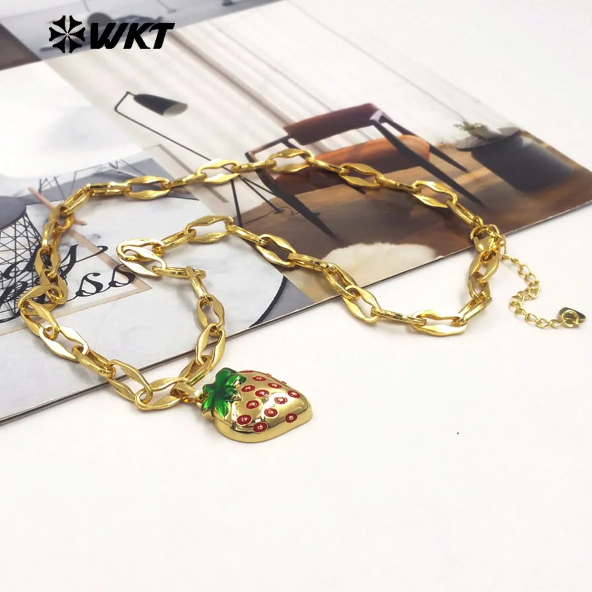 WT-JFN38 Meraviglioso ottone giallo speciale con collana a goccia di olio 42 cm placcato oro giallo per regali di anniversario per le donne