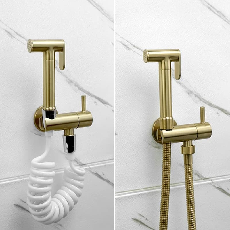 Set doccia in ottone WC a filo Bidet pressurizzato Spruzzatore in oro spazzolato Bagno Balcone Bidet autopulente portatile a parete