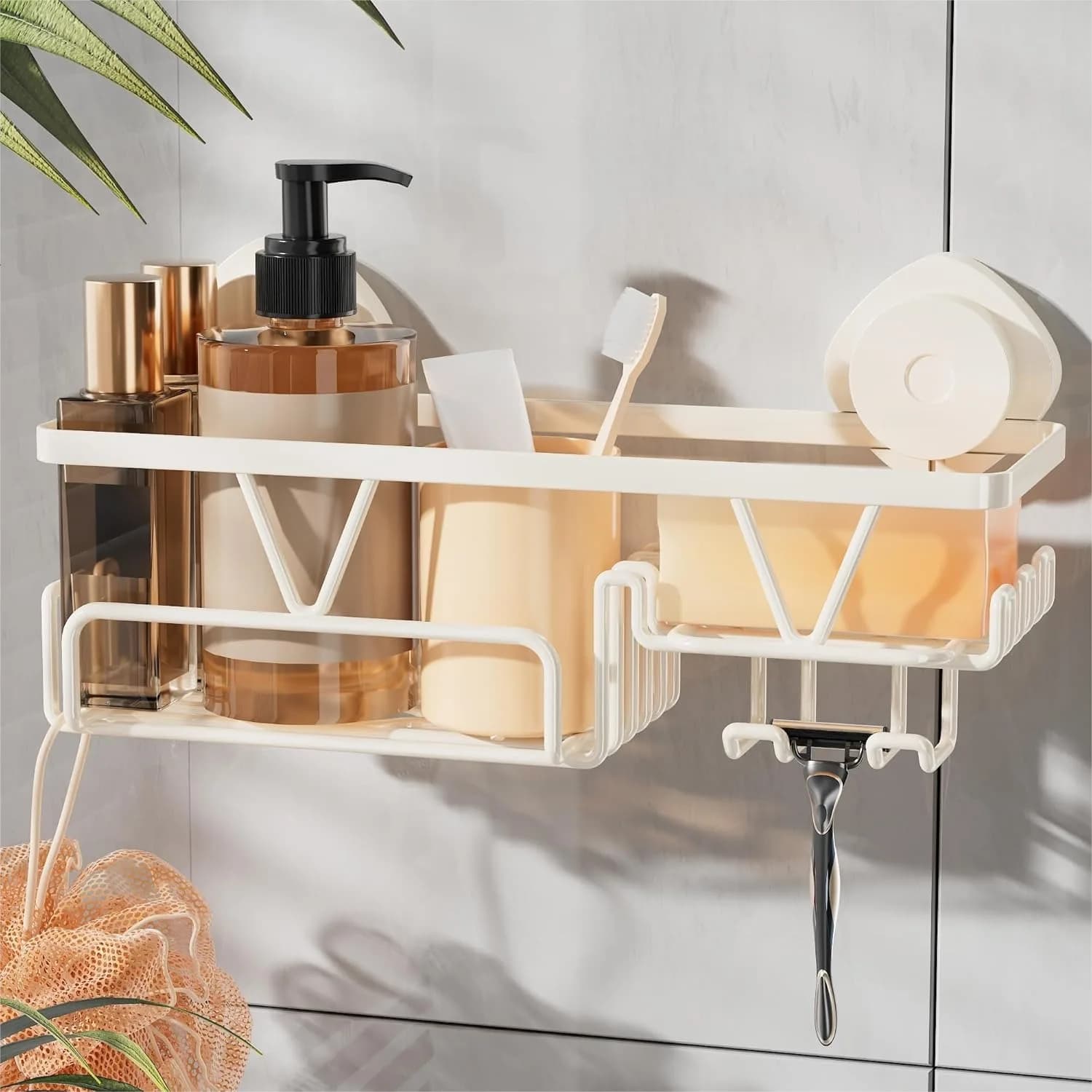 Mensola portaoggetti da doccia con ventosa, porta sapone e ganci, organizer bagno rimovibile, senza foratura, in acciaio inossidabile per shampoo