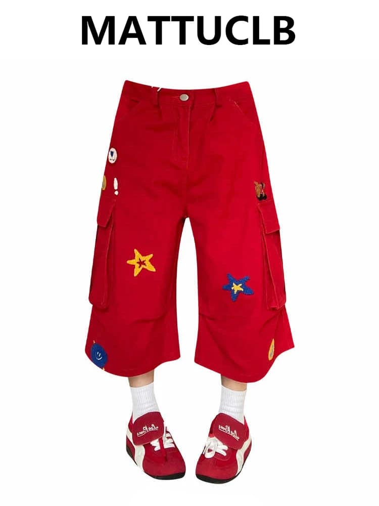 Donne di estate Coreano Jorts Cargo Pantaloncini di jeans Ricamo giapponese Harajuku Jean Pantaloni da cowboy Anni 2000 Shoujo Kpop Marea Y2k Grunge