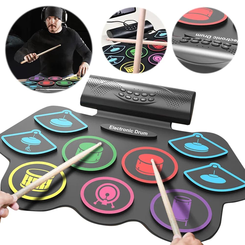 Set di batteria elettronica con bacchette e pedali Kit di batteria per pratica portatile Set di batteria elettrica BT per regali di compleanno per bambini