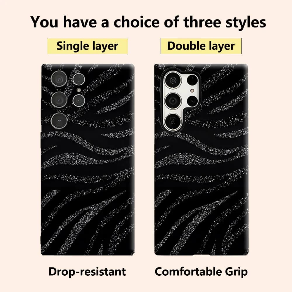 Glitter Zebra Tile Luxury Fashion Full Lens Protective Case for Samsung Galaxy S26 S25 S24 A56 A36 Plus Ultra