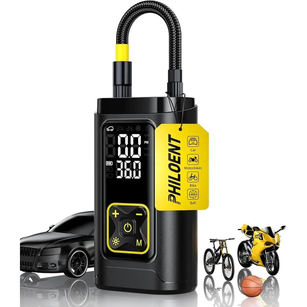 Compressore d'aria portatile per pneumatici auto con manometro, 150 PSI per bici, moto, palloni, pompa digitale con luce LED, spegnimento automatico