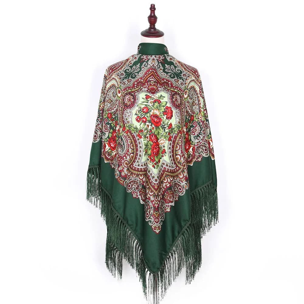 160*160cm sciarpa russa donna lusso stampa floreale scialle Bandana quadrata scialli con frange ucraini Babushka fazzoletto avvolge la testa
