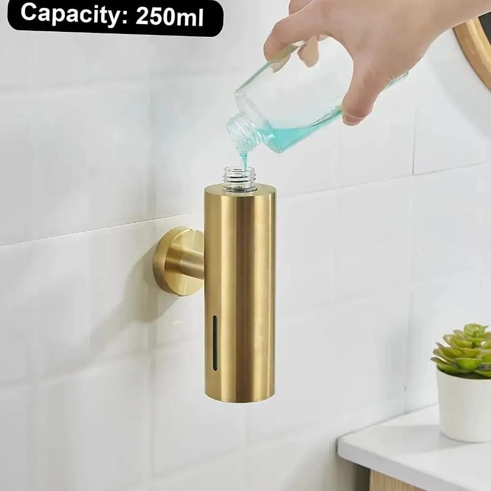 Dispenser di Sapone Manuale da Parete in Acciaio Inox Spazzolato 250ML per Bagni di Hotel, Quadrato o Rotondo, Oro o Nero