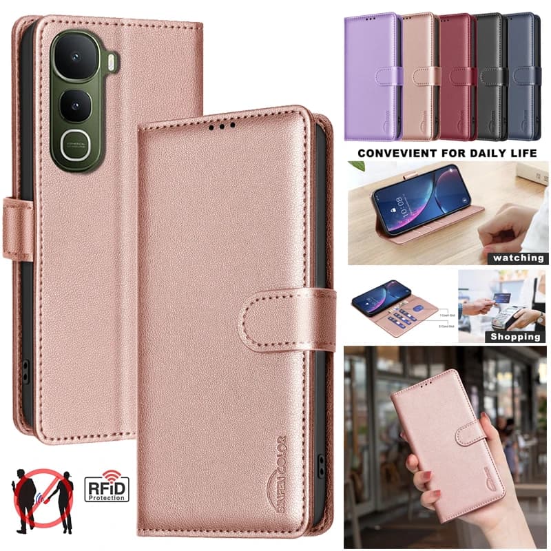 Portafoglio Flip Custodia antifurto per VIVO Y400 Pro Y04 Y29S Y29 4G Y39 5G Fundas Coque Cover in pelle RFID Blocco Borse protettive