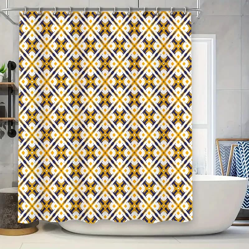 Decorazione in tessuto per tende da doccia con motivo diamante blu bianco giallo per tende da doccia lavabili impermeabili per il bagno