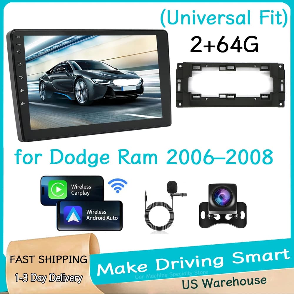 Autoradio Universale Android 15 con GPS e Carplay per Dodge Ram 2006-2008, Monitor 2din per Auto, Sistema Multimediale Automobilistico