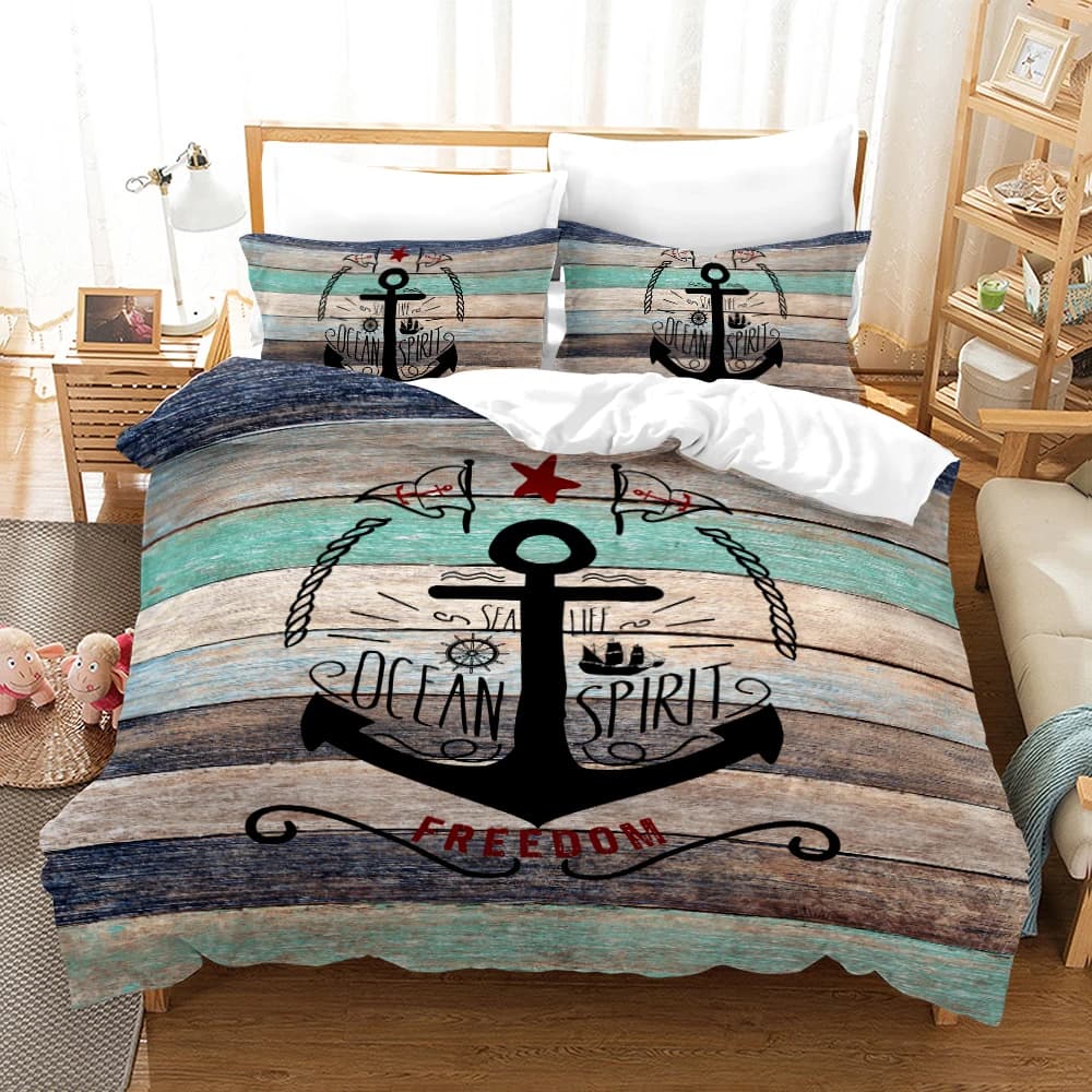 Set copripiumino con motivo a ancoraggio marino Set biancheria da letto alla moda copripiumino e federe Ultra morbide per bambini ragazzi camera da letto