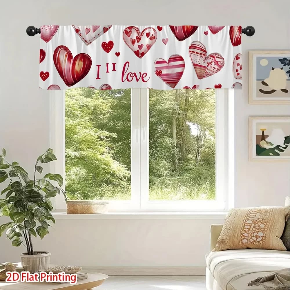 Tenda mantovana con motivo a cuore romantico da 1 pezzo - Stampa piatta 2D, design rosso e a cuore, facile da installare con tasca per asta