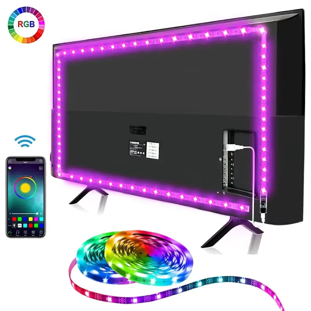 Strisce LED USB con Controllo Bluetooth via App, Luci LED per TV RGB 5050, Nastro Flessibile a Diodi, Retroilluminazione TV, Decorazione per la Stanza