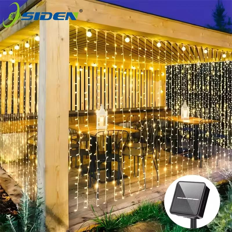 Luci per tende solari Luci fiabesche impermeabili per esterni solari a LED con 8 modalità per finestra della camera da letto Patio Matrimonio Vacanze decorative
