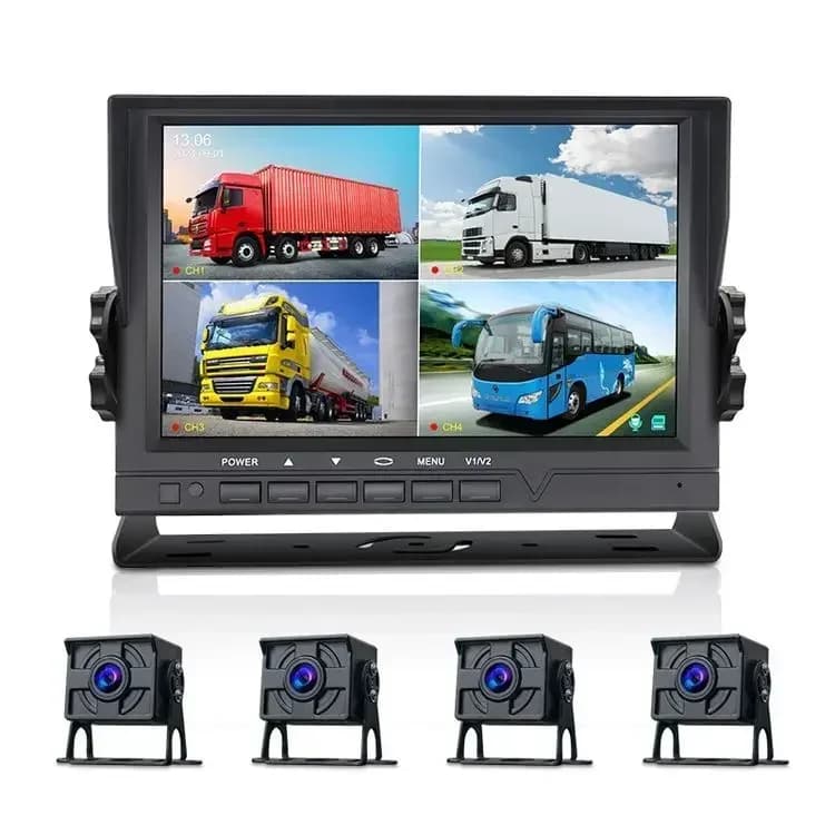 Dash Cam for 4 channel IPS truck with backup camera, 24 hour recording, 7 days on 24, waterproof night vision, HD driving recorder for fleet vehicles
