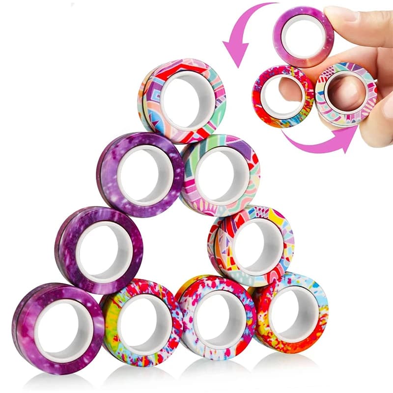 Magnetic Fidget Rings for ADHD Stress Relief Colorful Magnetic Rings Fidget Toy Set for Training Relieves Autism Anxiety Gift