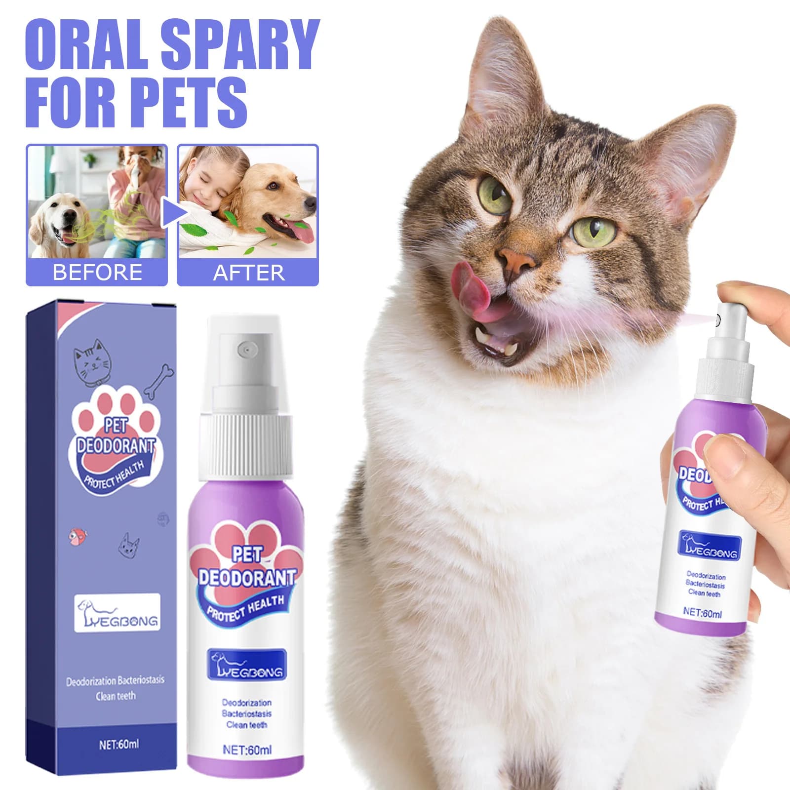 Nuovo Spray Elimina Odori per Gatti, Detergente Dentale per Cani Sorseggiabile, Pratico Sbiancante per Placca, Cura Orale, Igiene Dentale, Salute degli Animali Domestici