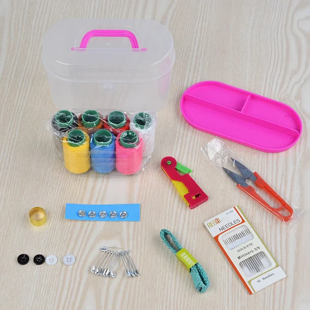 46 pezzi kit da cucito completo cassetta degli attrezzi set da 46 pezzi per riparazioni facili kit da cucito da viaggio cassetta degli attrezzi punzonatura kit di aghi artigianato artigianato