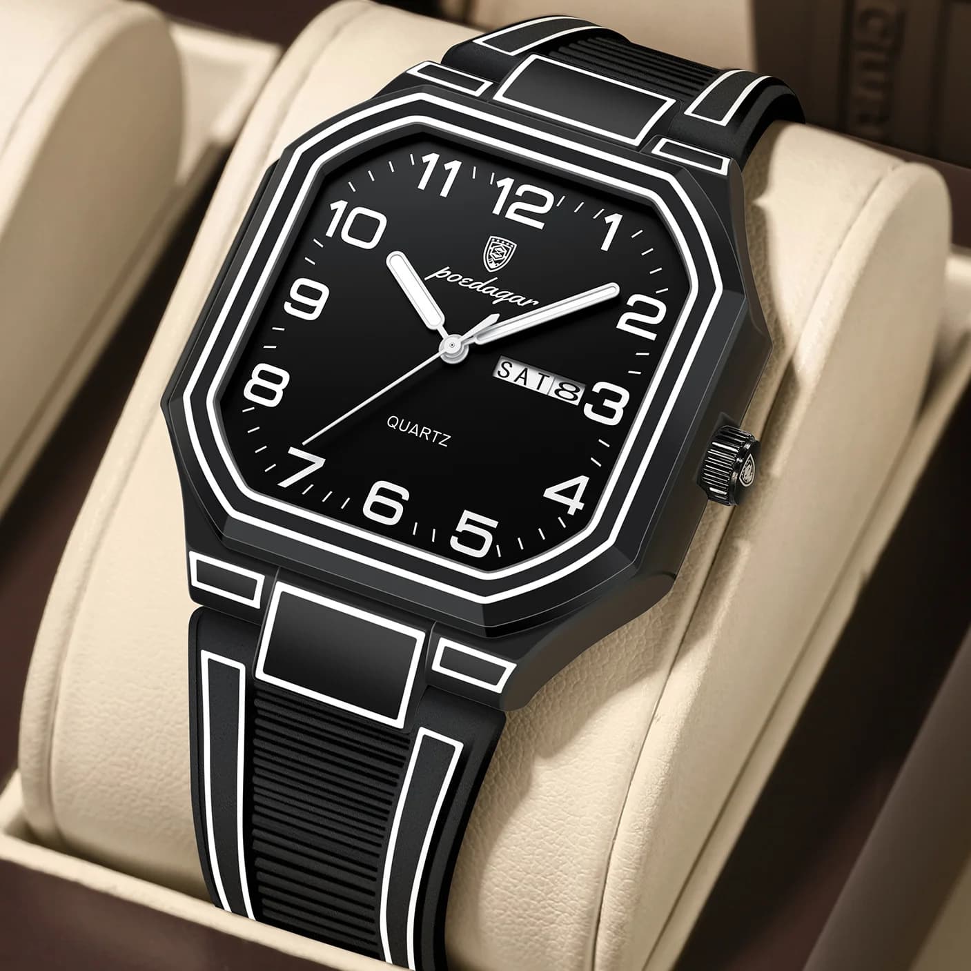 POEDAGAR Fashion Creative Men's Watches Waterproof Luminous Date Week Men Watch Silicone Unique Quartz Man Wristwatch Male Reloj