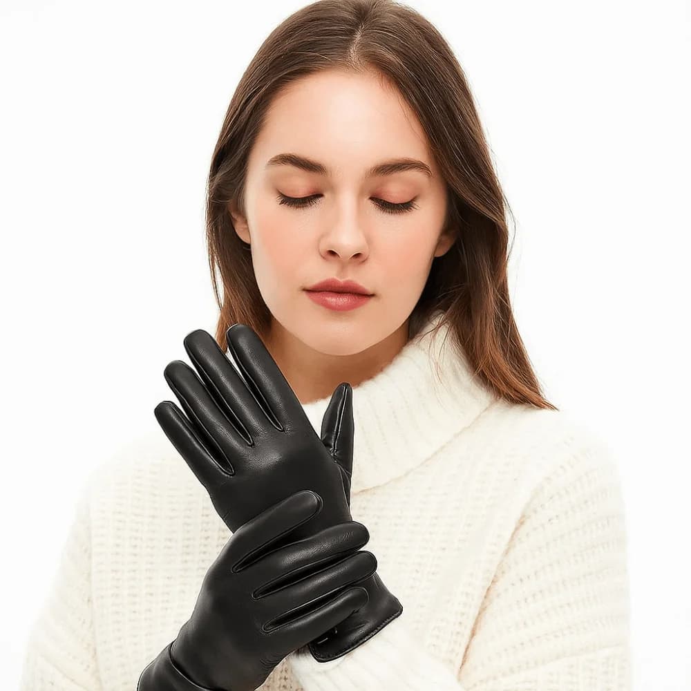 Eleganti Guanti in Pelle PU da Donna, Monocolore, a Dita Intere, Ispessiti, Antivento, con Bottoni e Funzione Touch Screen, per Ciclismo