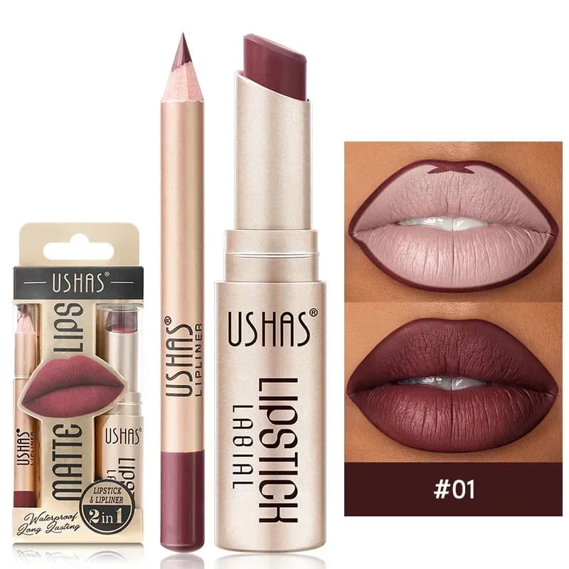 Professional 2-piece lipstick set with matt finish, high pigmentation, long life, waterproof, sweat resistant, beauty cosmetic kit