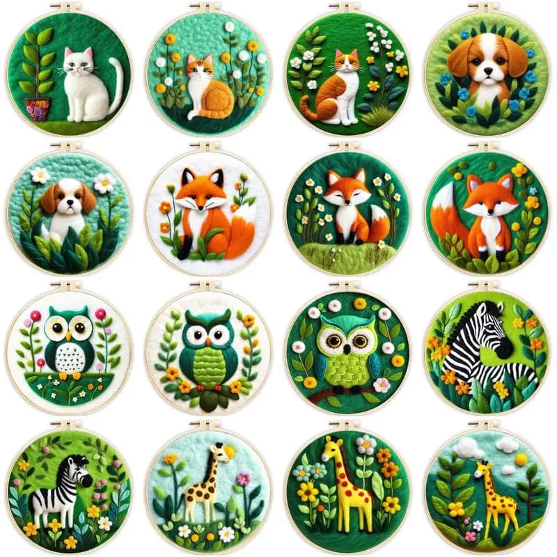 CHENISTORY Diy Wool Needle Felting Painting Fox, Cat, Zebra For Beginners Starter Set Wool Felt Painting Embroidery Kits Artwork